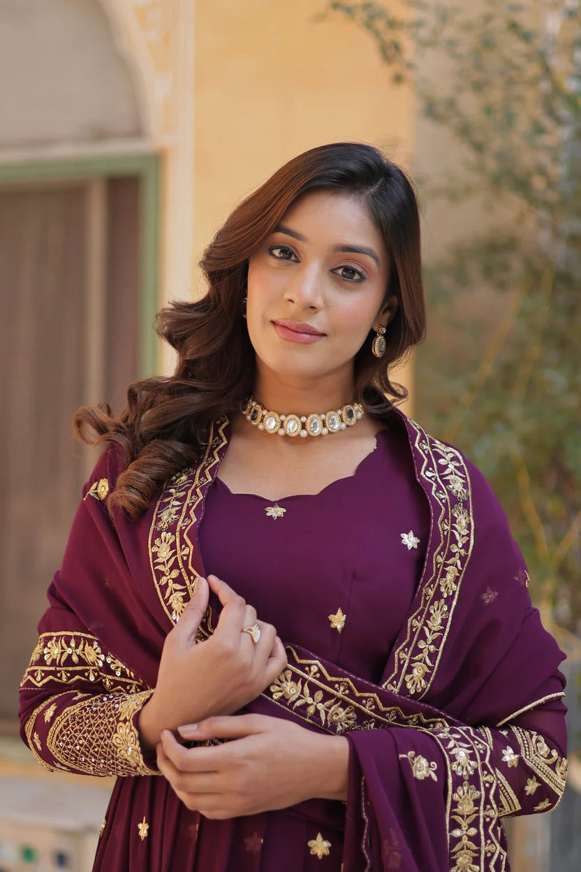 Designer Embroidered Anarkali Suit Set for Women with Dupatta