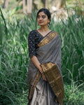 Elegant Silk Saree with Gold Zari Weaving & Rich Border