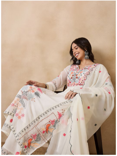 White Embroidered Kurta Set with Dupatta | Elegant Traditional & Festive Suit