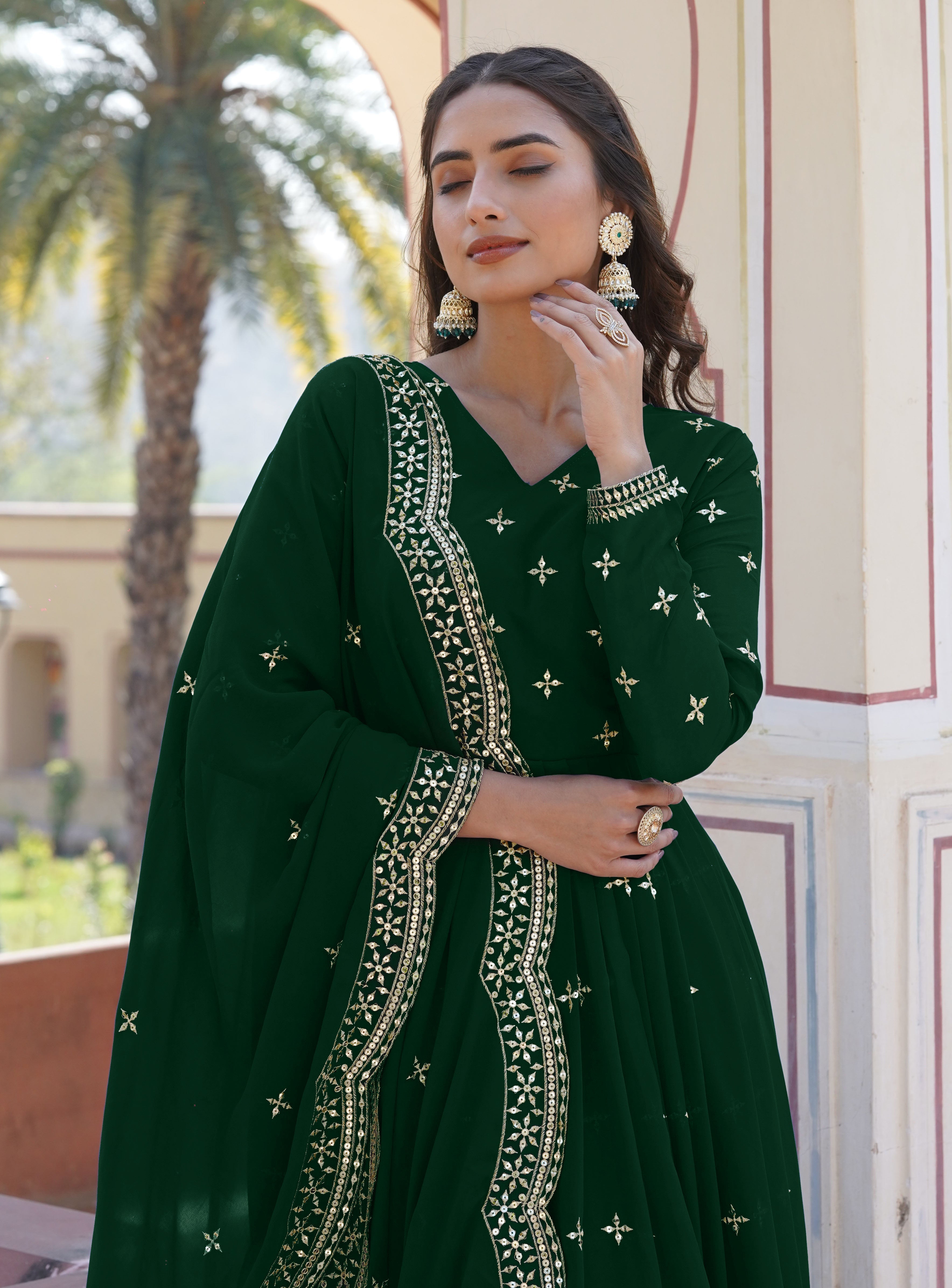 Dark Green Anarkali Suit with Dupatta | Festive & Wedding Wear