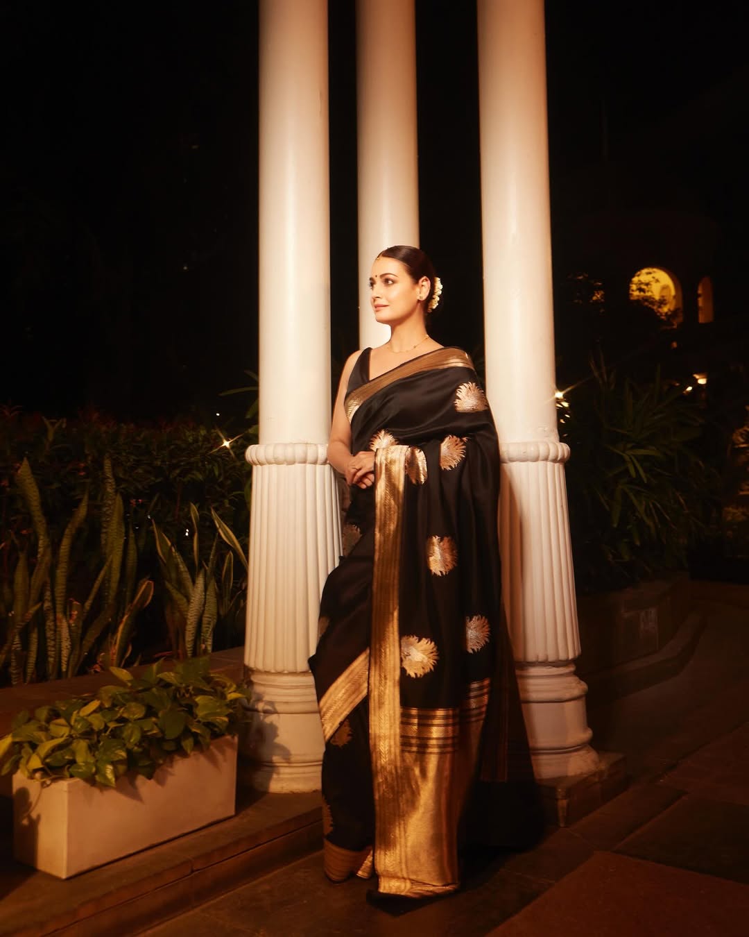 Luxury Black Silk Saree with Gold Zari Motifs