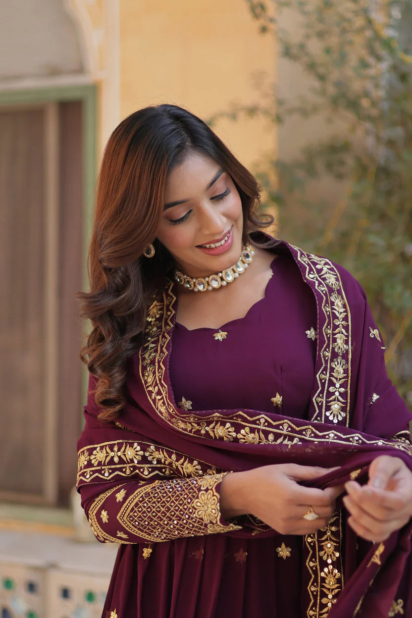 Designer Embroidered Anarkali Suit Set for Women with Dupatta