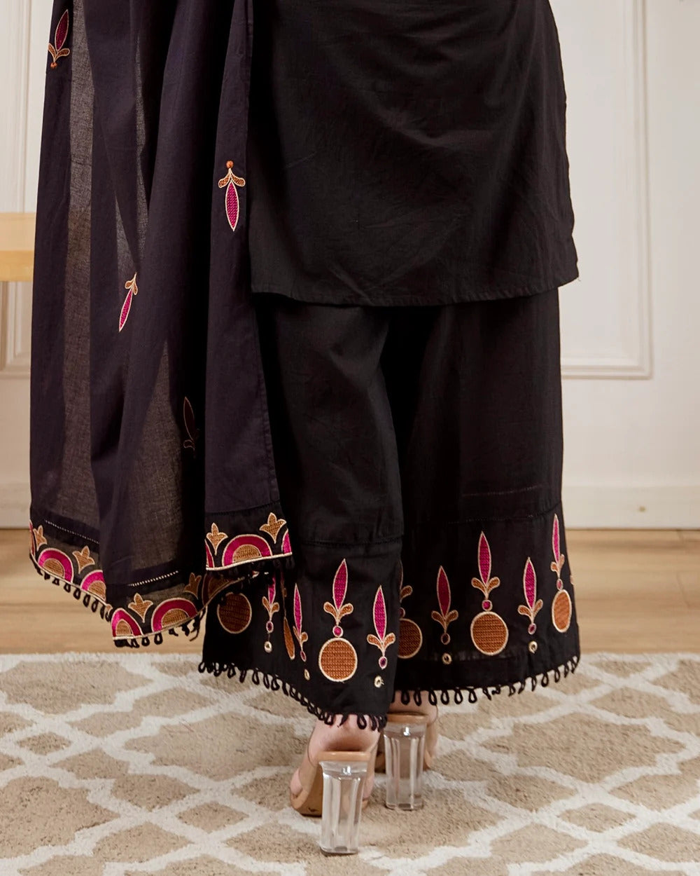 Designer Embroidered Kurta Palazzo Set with Dupatta for Women