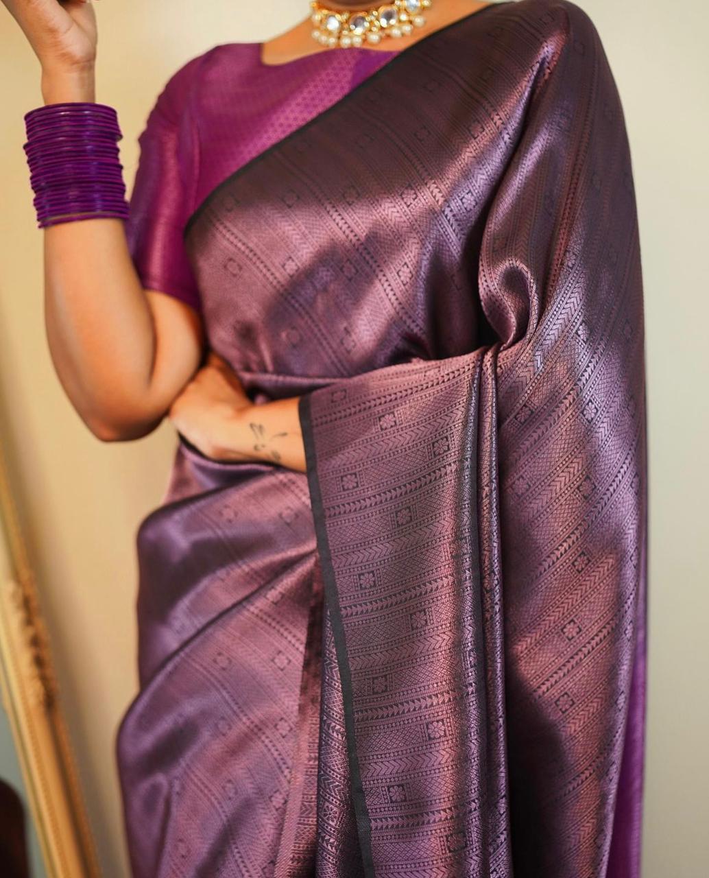 Elegant Purple Silk Saree with Metallic Sheen