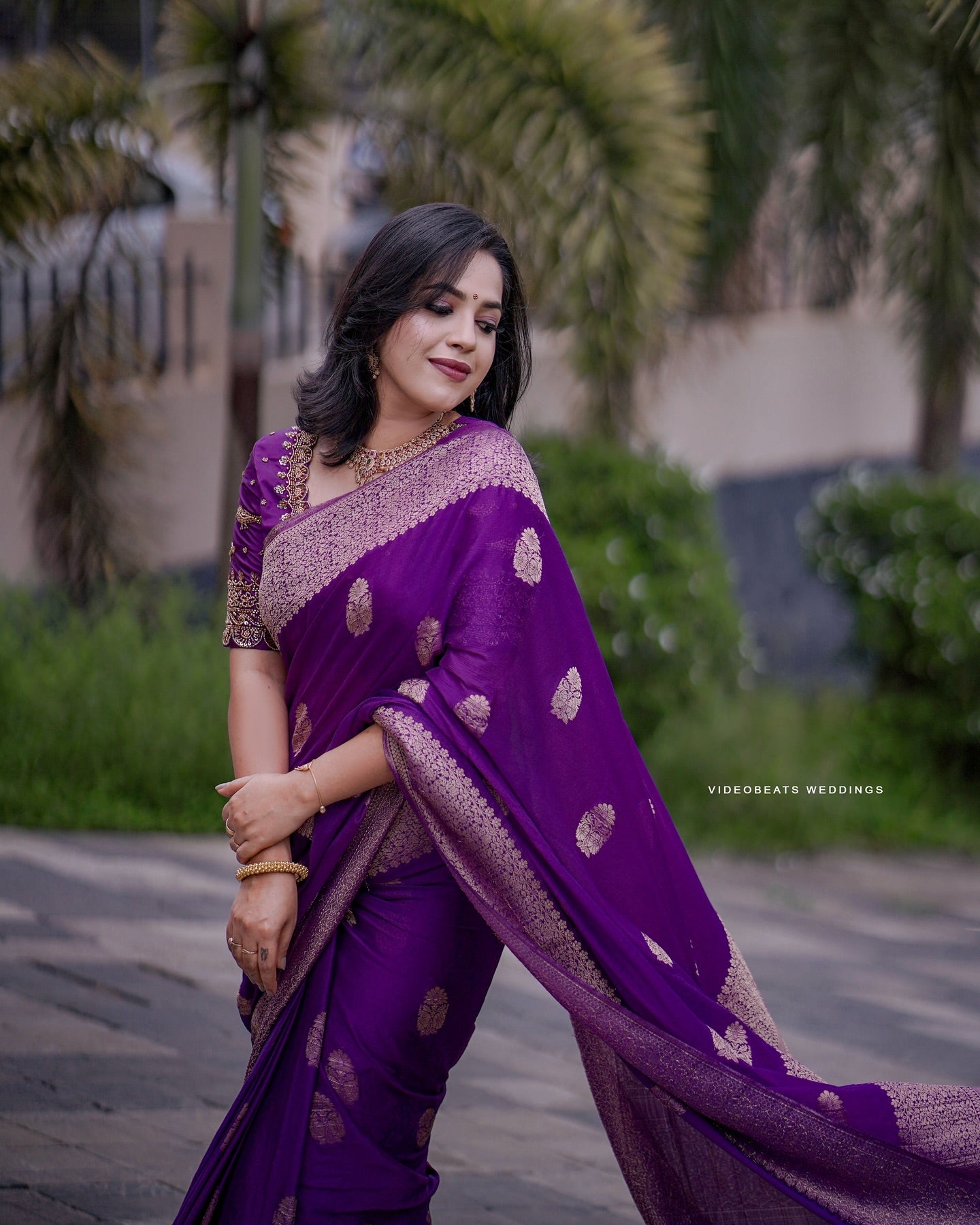 Purple Gold Zari Saree for Women
