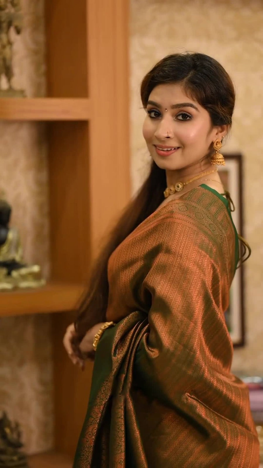 Antique Copper Kanjivaram Saree Elegance