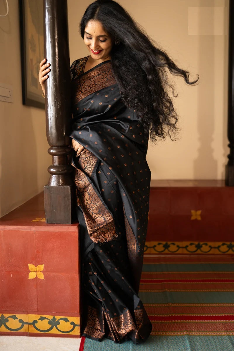 Elegant Black Satin Saree – Perfect Evening Glam
