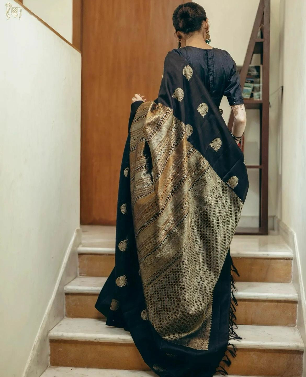 Black Silk Saree with Antique Gold Zari