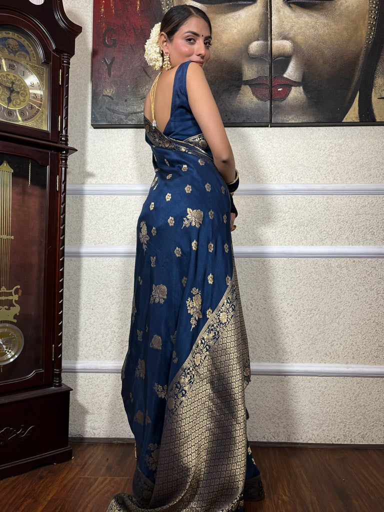 Rama Silk Saree with Gold Zari Work