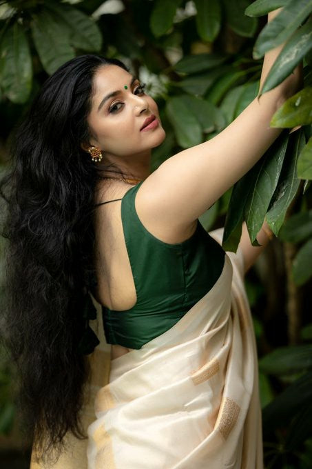 Classic Ivory Jacquard Saree with Peach Zari Touch
