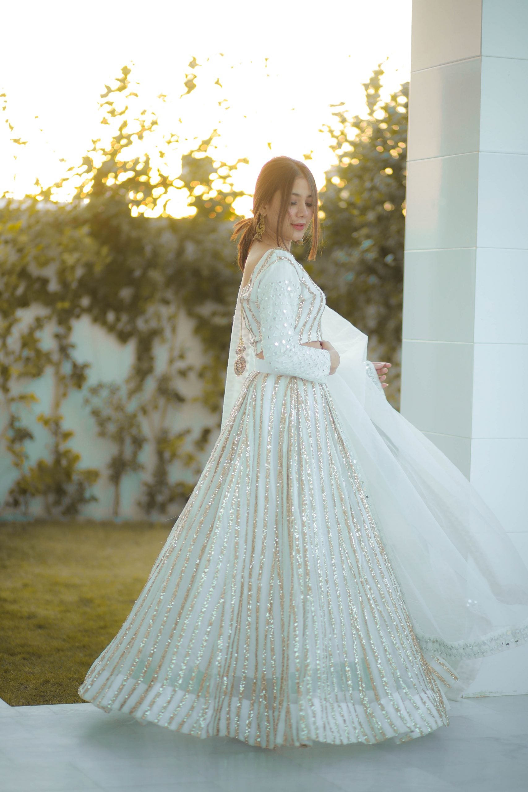 White Sequin Lehenga Set with Dupatta