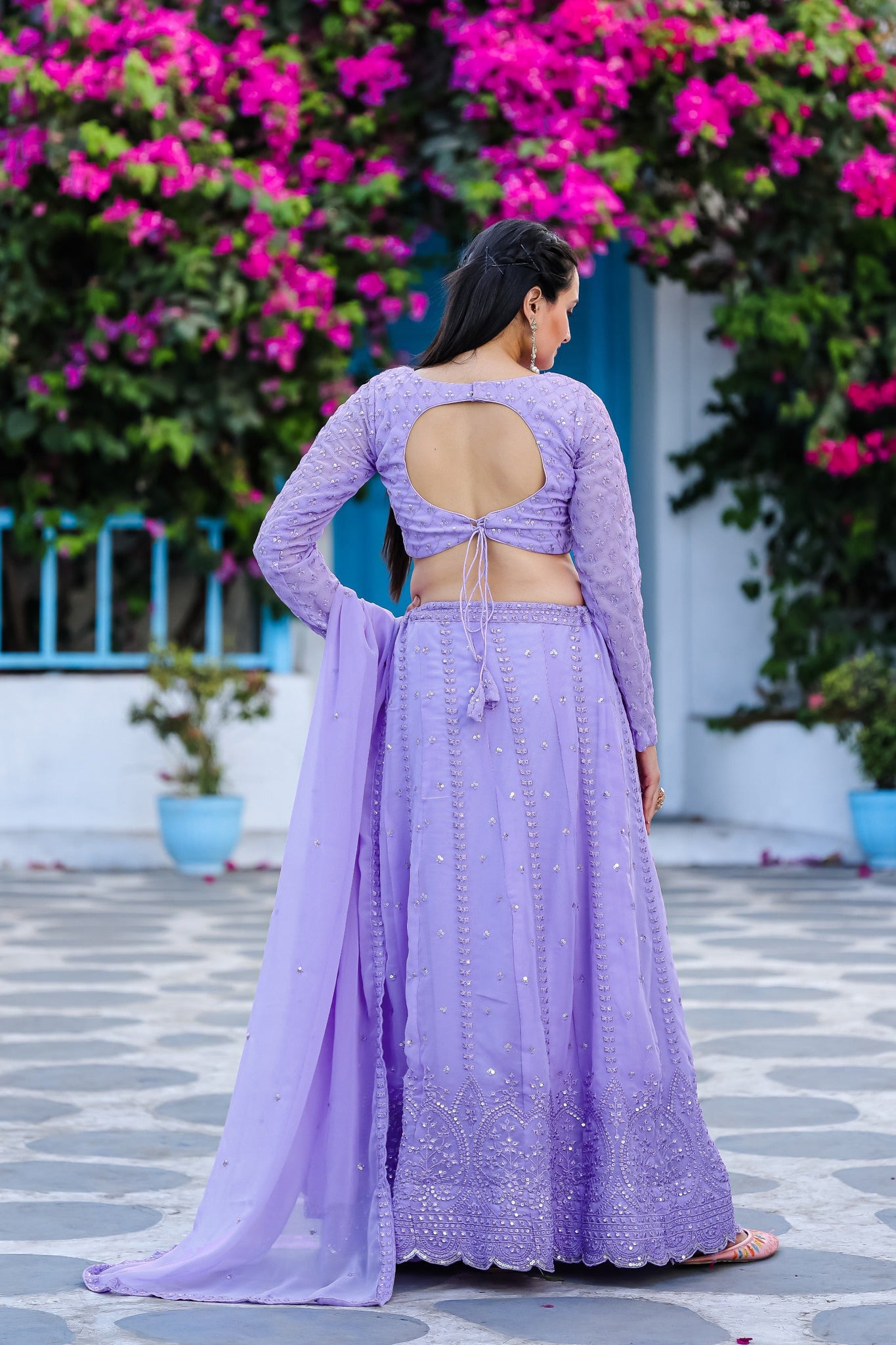 Designer Sequence With Embroidered Wedding Wear Lavender Lehenga Choli