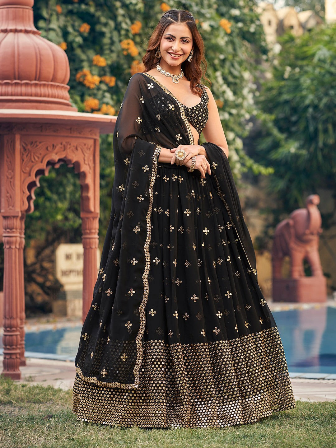 Black Lehenga Set with Gold Embroidery