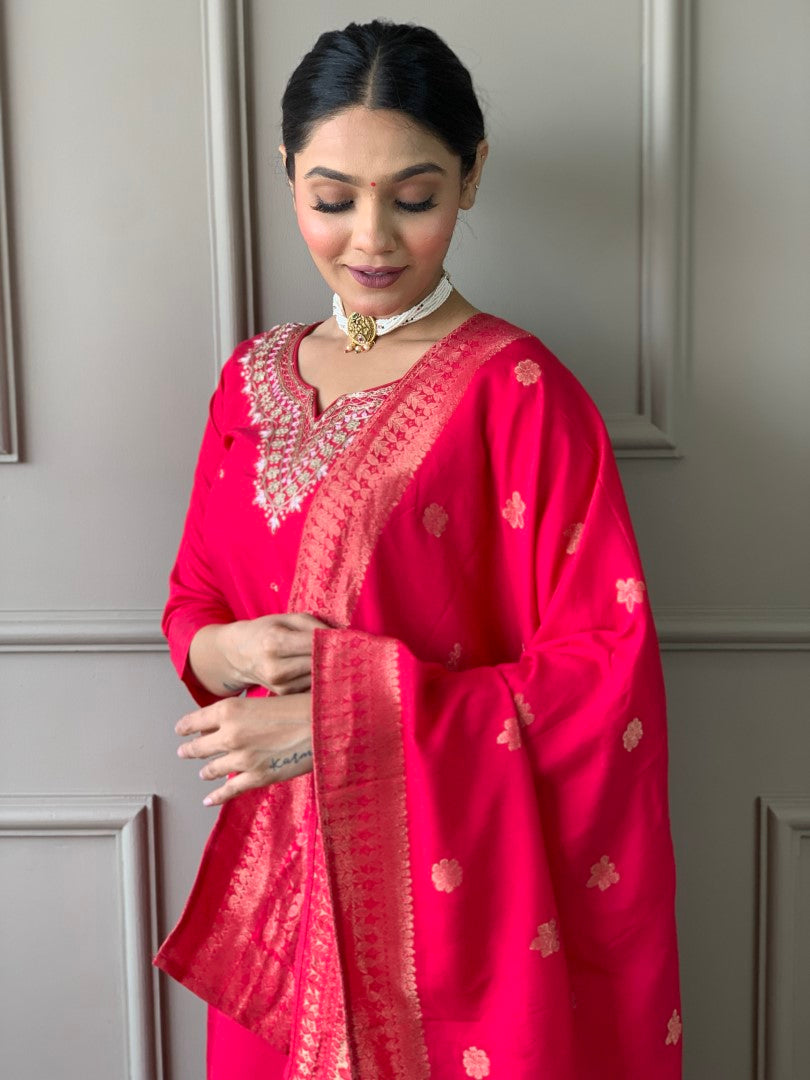 Pink Embroidered Straight Kurta Set