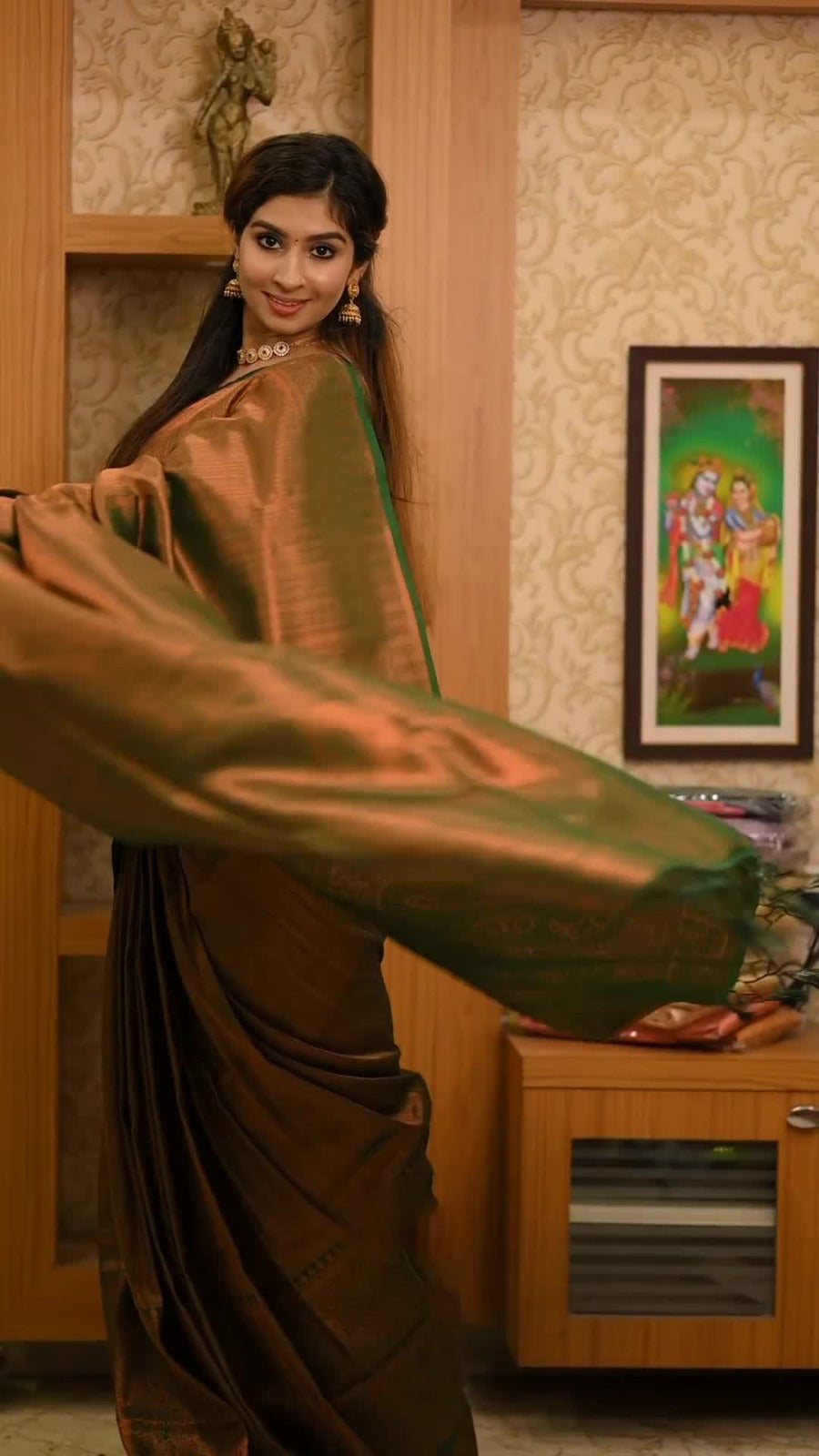 Antique Copper Kanjivaram Saree Elegance