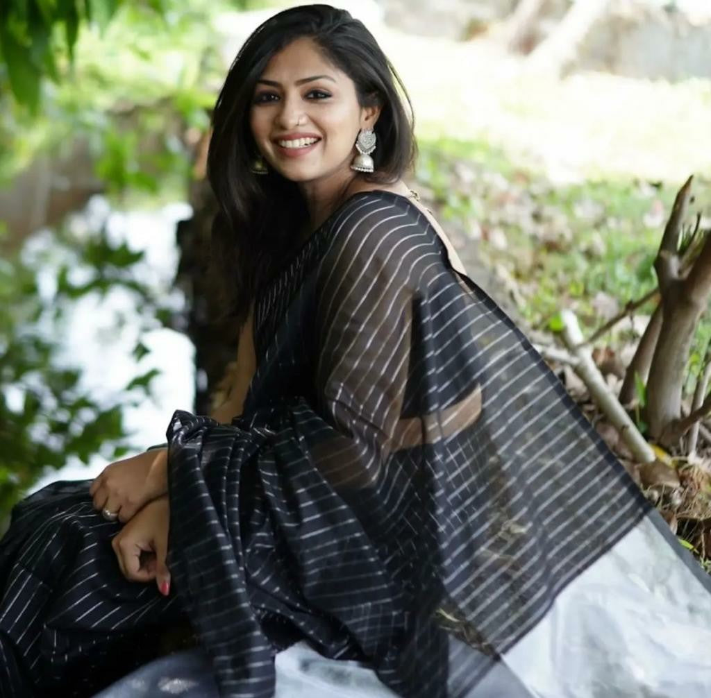 Elegant Striped Saree with Contemporary Design & Lightweight Drape