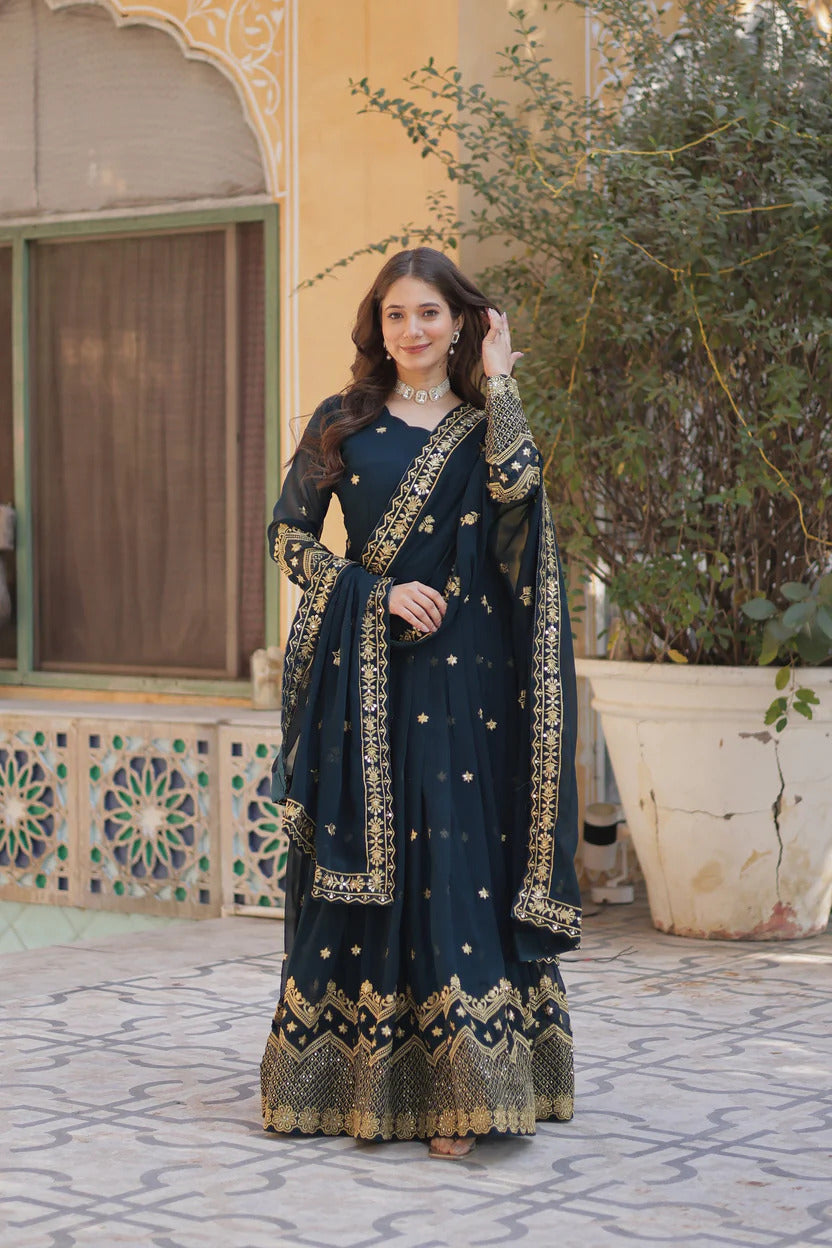 Designer Embroidered Anarkali Suit Set for Women with Dupatta