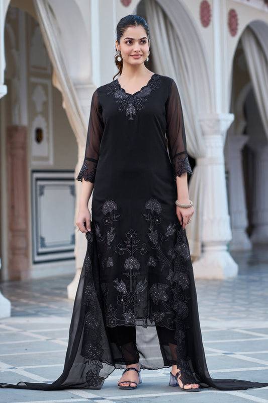 Elegant Black Embroidered Kurta Set for Women – Party & Festive Ethnic Wear