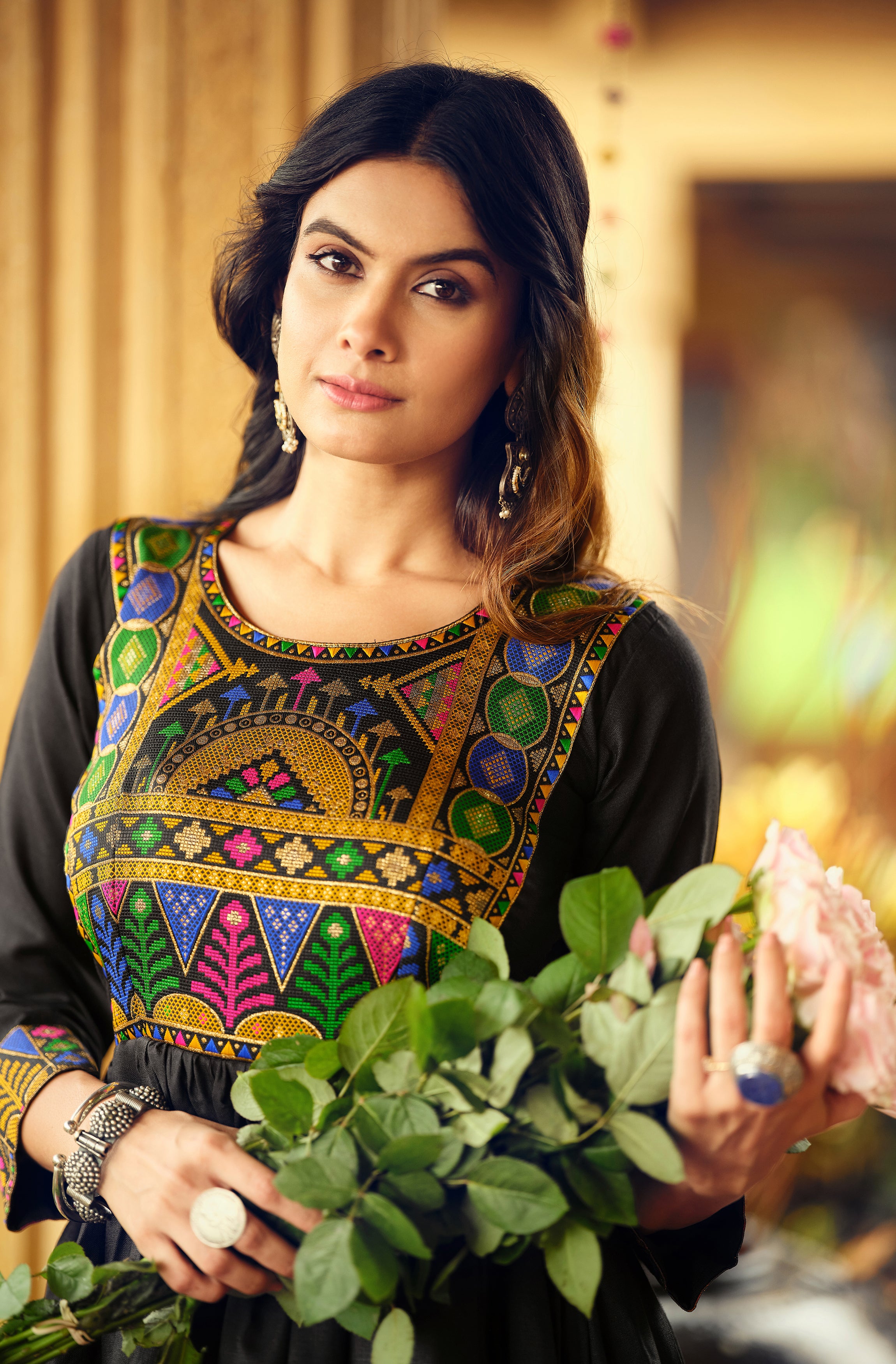 Black Embroidered Kurti for Women