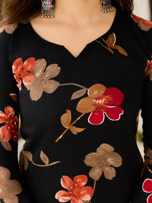 Stylish Black Printed Kurta Set for Women – Ethnic & Casual Wear