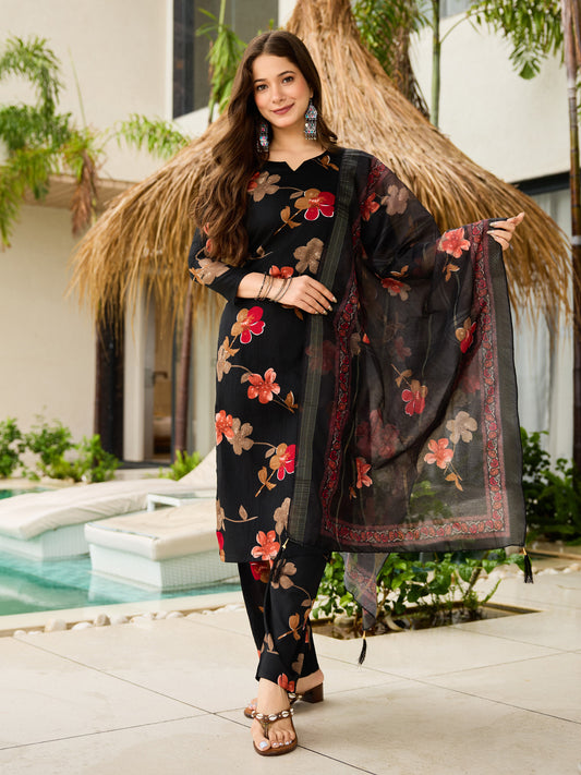 Elegant Black Printed Kurta Set – Classic & Stylish