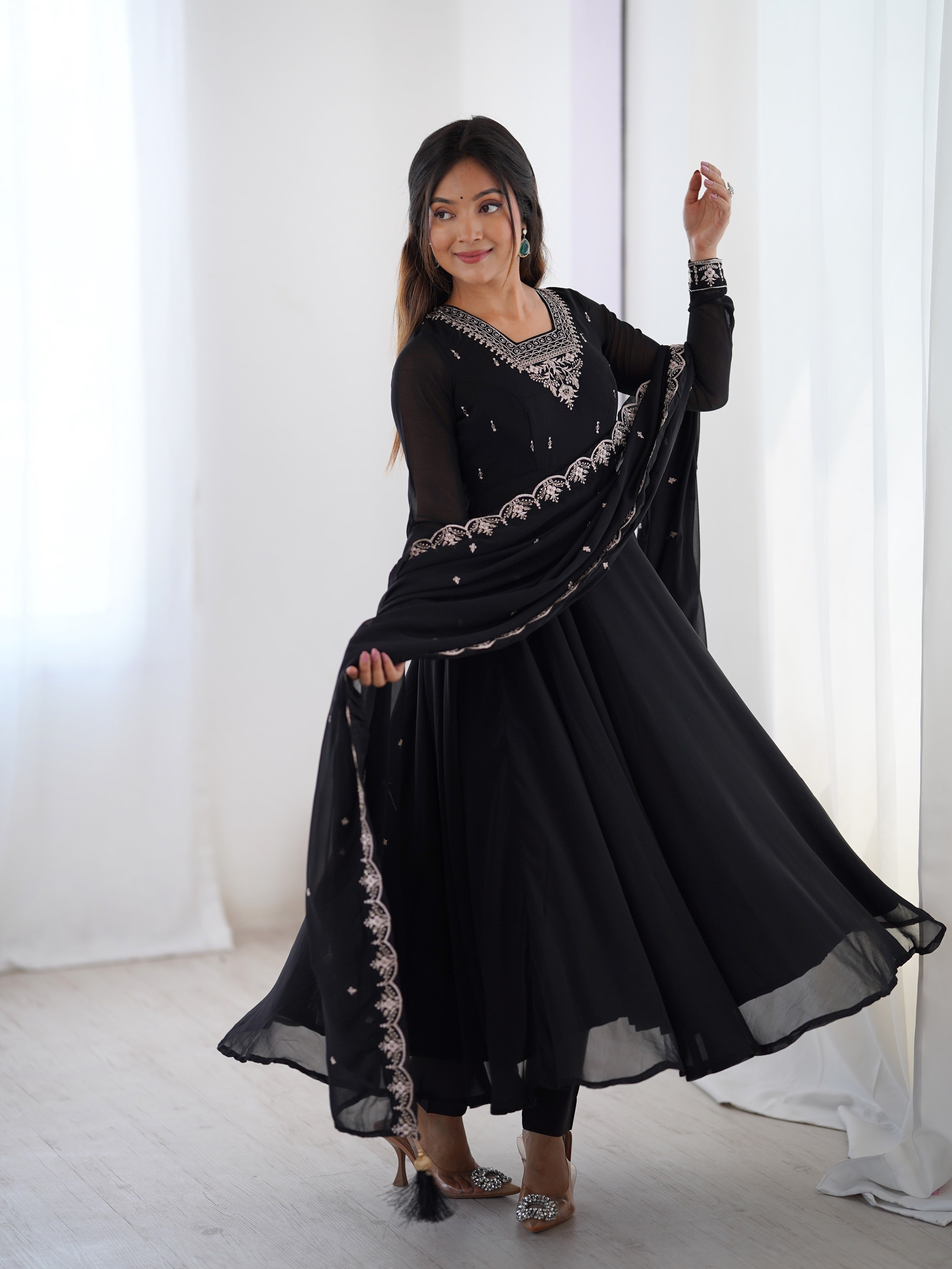 BLACK_Anarkali Suit with Dupatta for Women