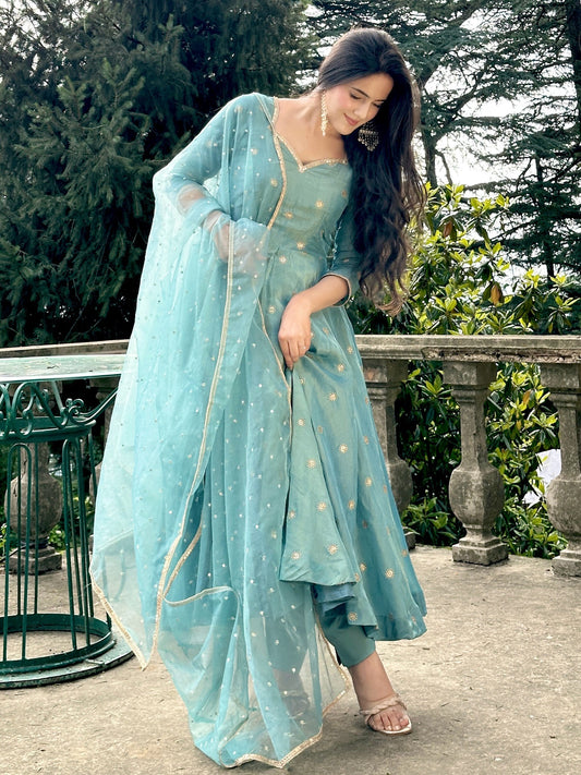 Teal Blue Anarkali Suit with Gota Patti Accents