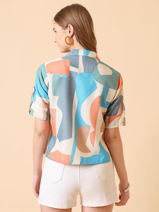 Printed Halfsleeve Sku Blue Top