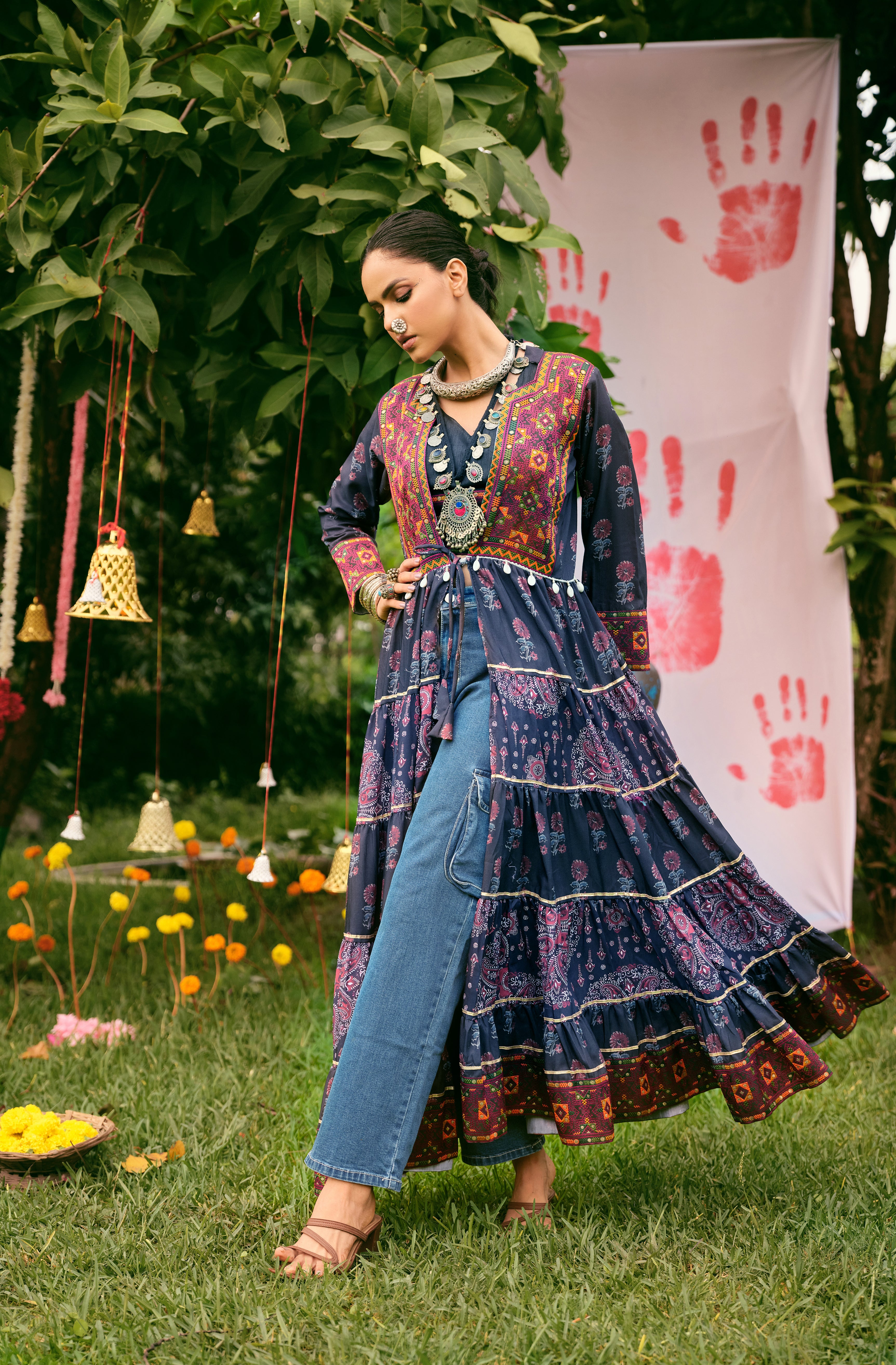 Designer Blue Flared Kurti for Women