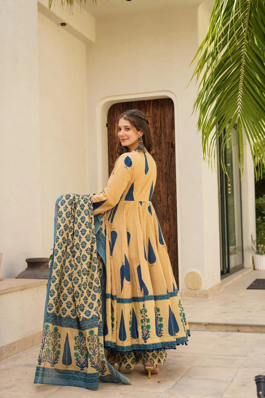 Festive Flare Blue Kurta Set For Women