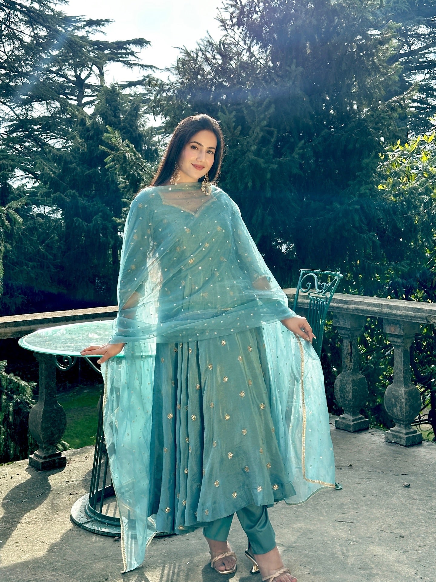 Sea Green Anarkali Suit with Dupatta