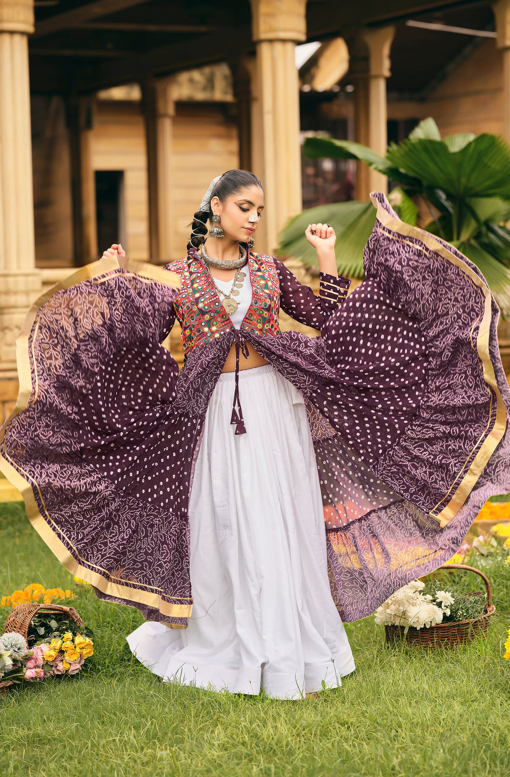 Brown Lehenga Set with Multicolor Embroidered Jacket