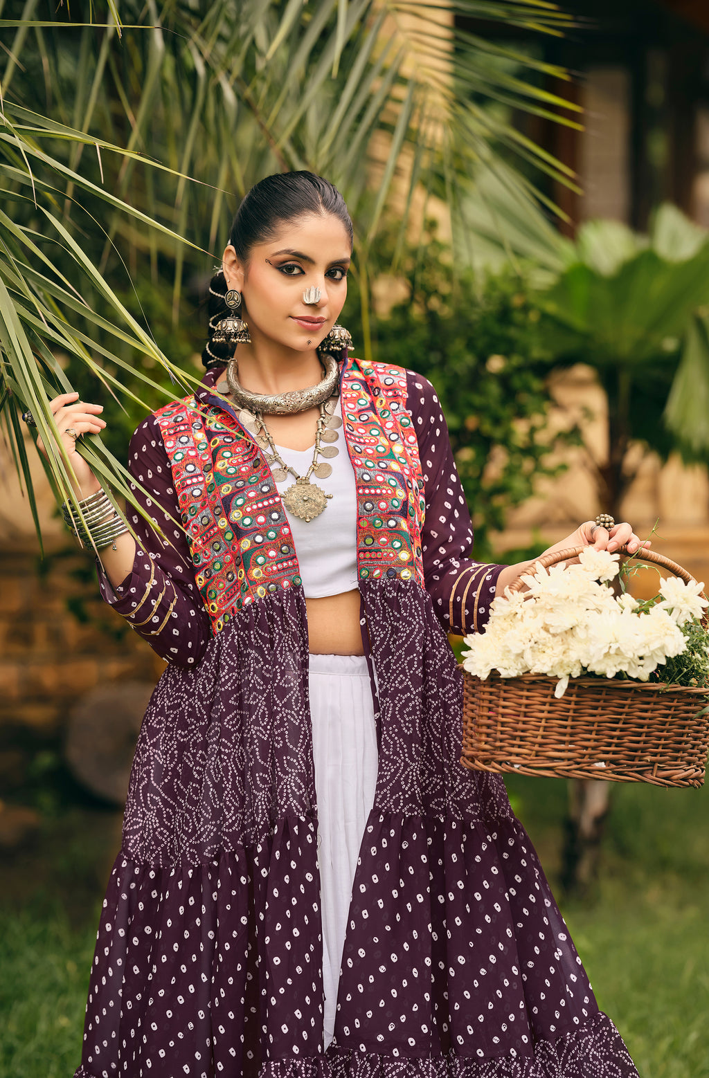 Brown Lehenga Set with Multicolor Embroidered Jacket