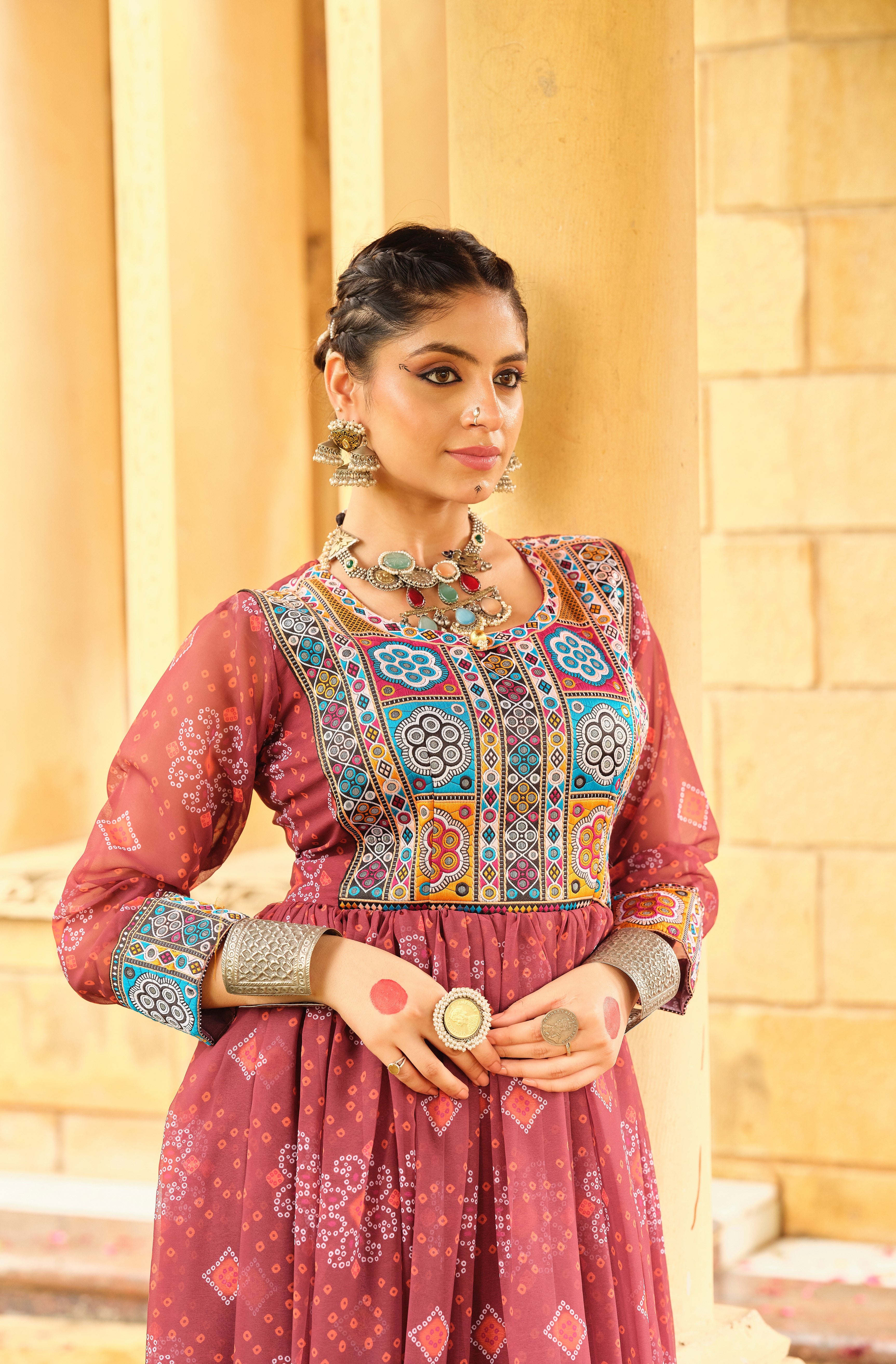 Rust Printed Anarkali Dress for Women