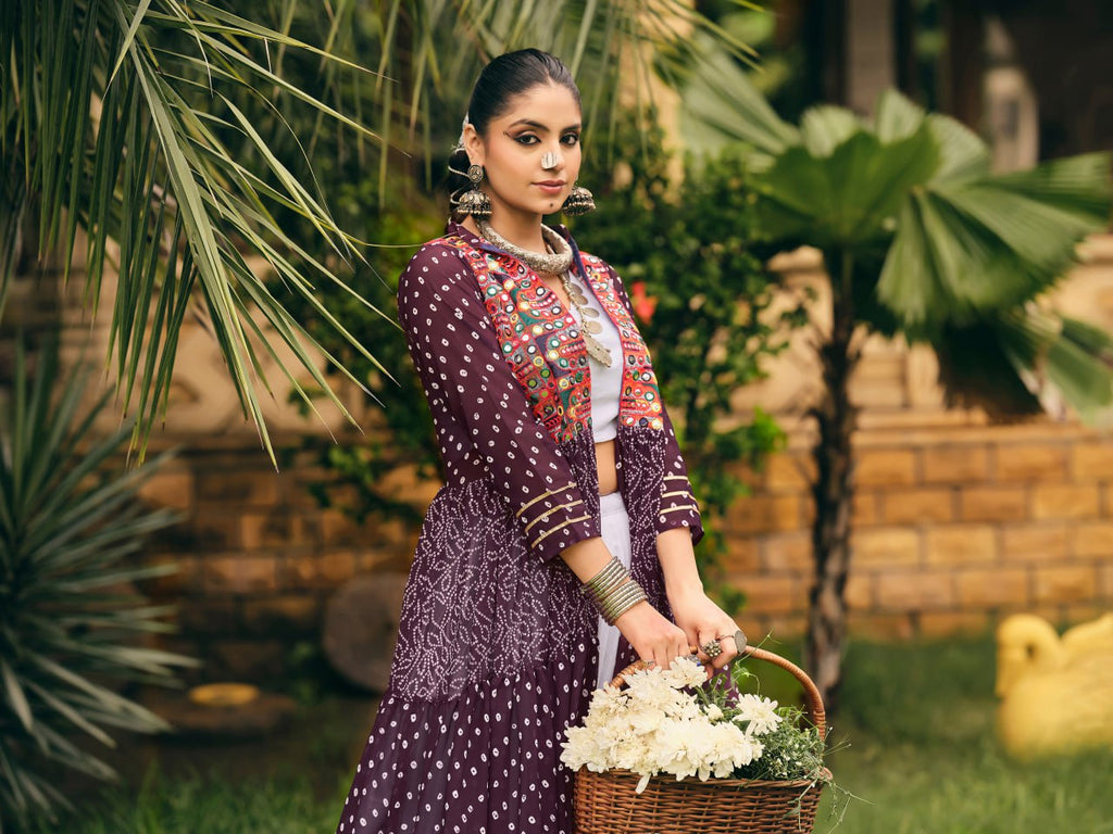 Brown Lehenga Set with Multicolor Embroidered Jacket