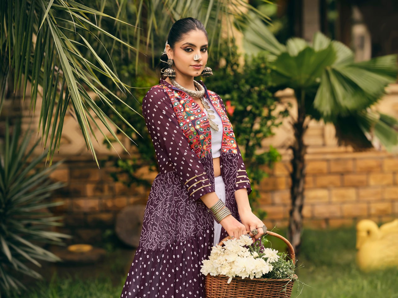 Brown Lehenga Set with Multicolor Embroidered Jacket