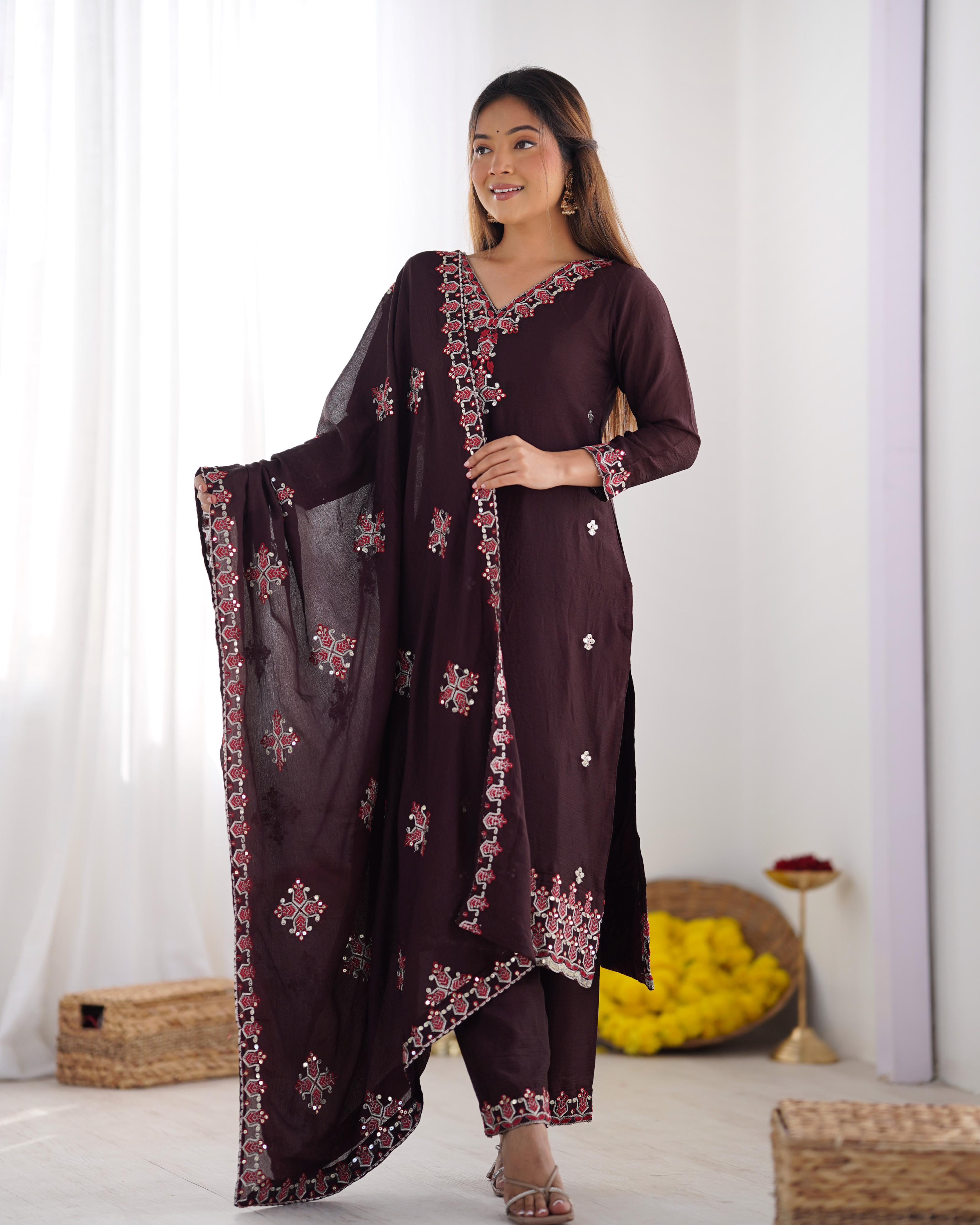 Embroidered Kurta Set with Dupatta (Multi Color) | Festive & Ethnic Wear for Women