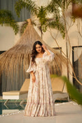 Beige Floral Maxi Dress for Women