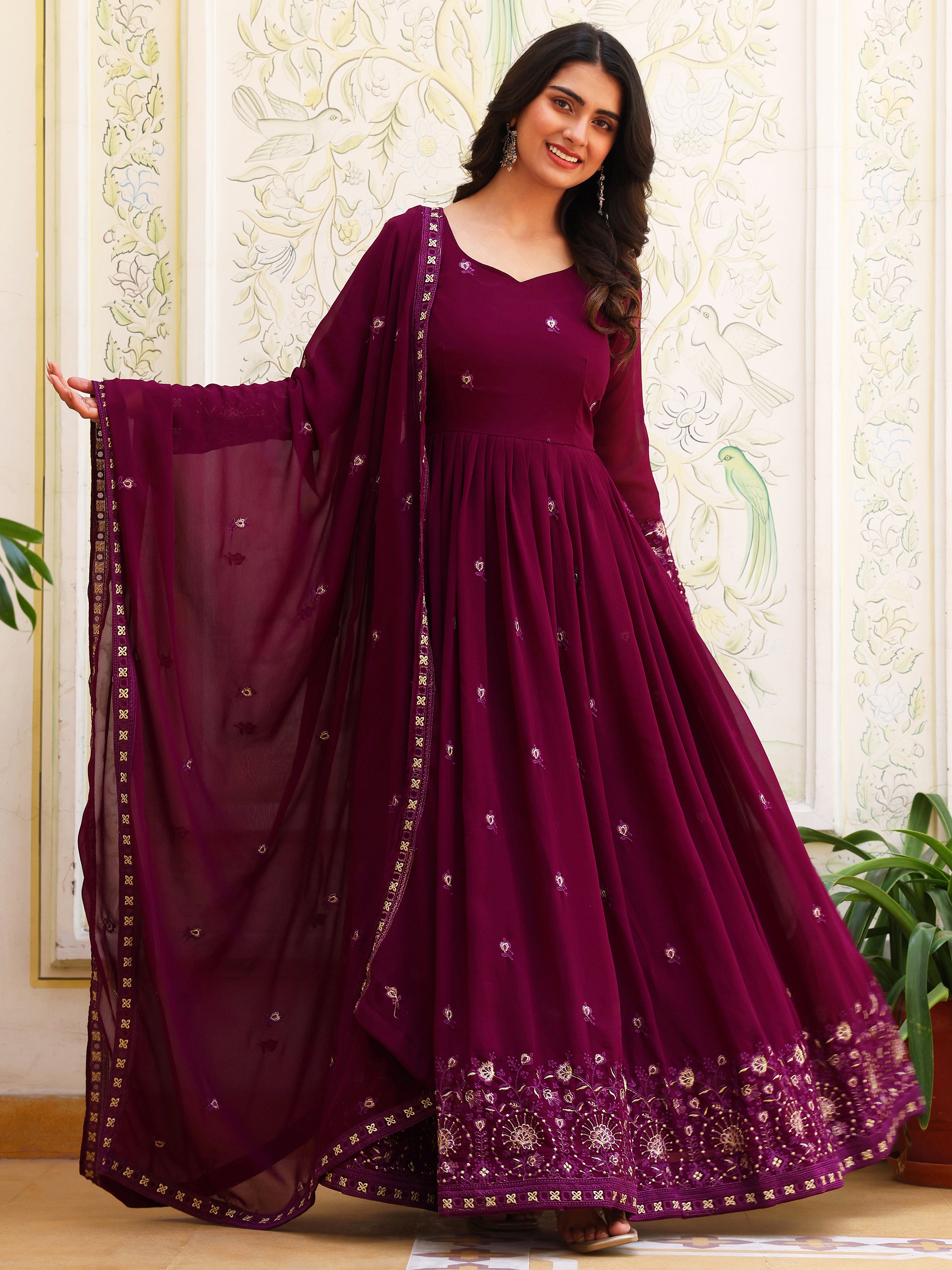 Berry Purple Anarkali Kurti with Dupatta for Women