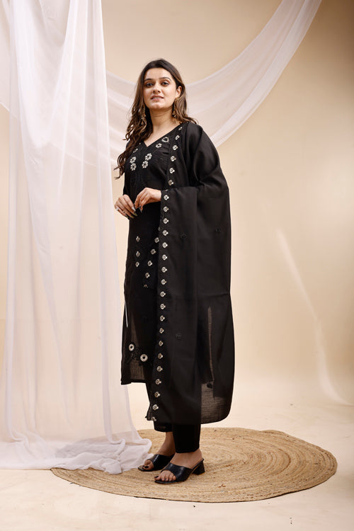 Black Embellished Kurta Set with Dupatta for Women