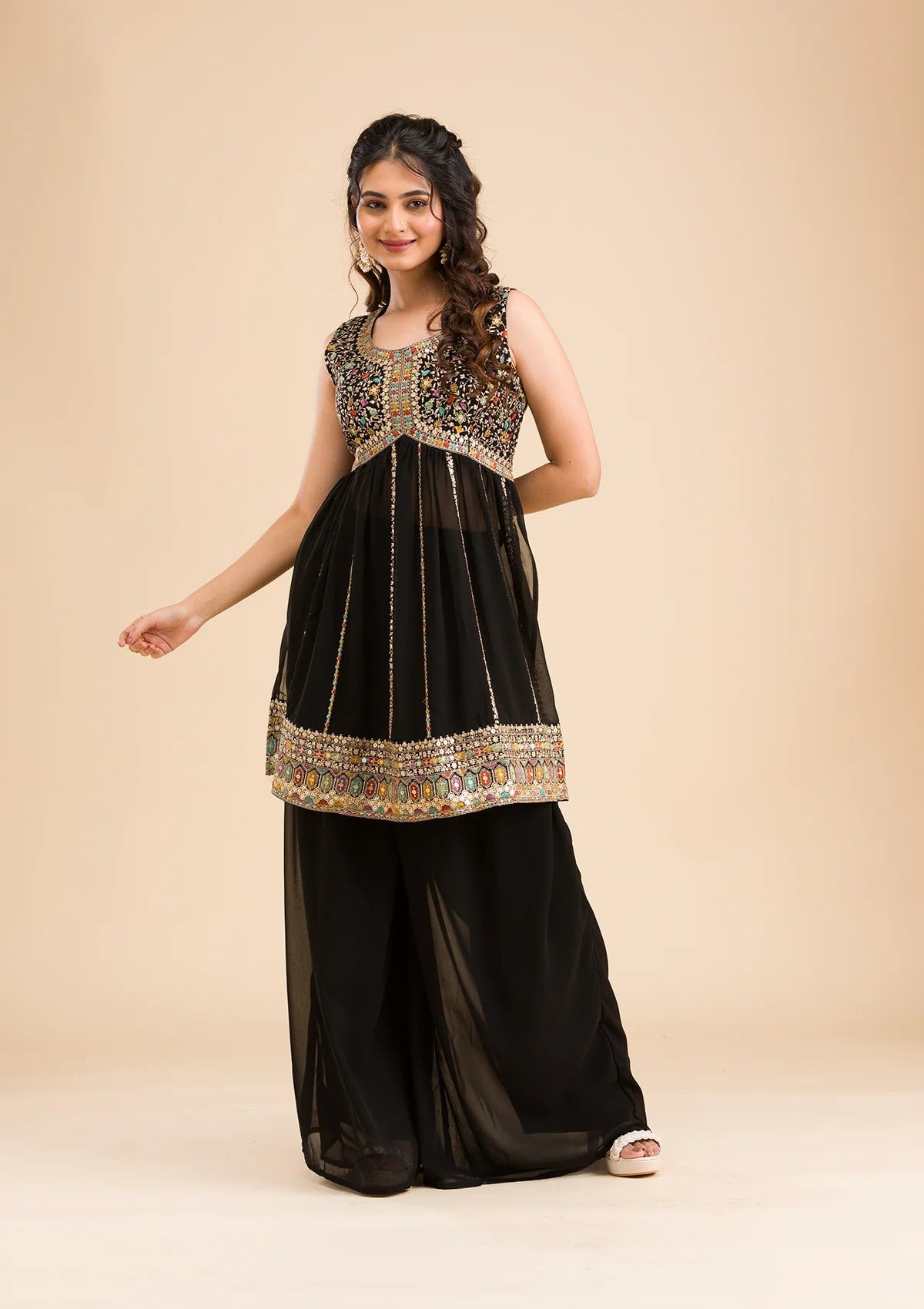 Designer Embroidered Kurti Palazzo Set for Women