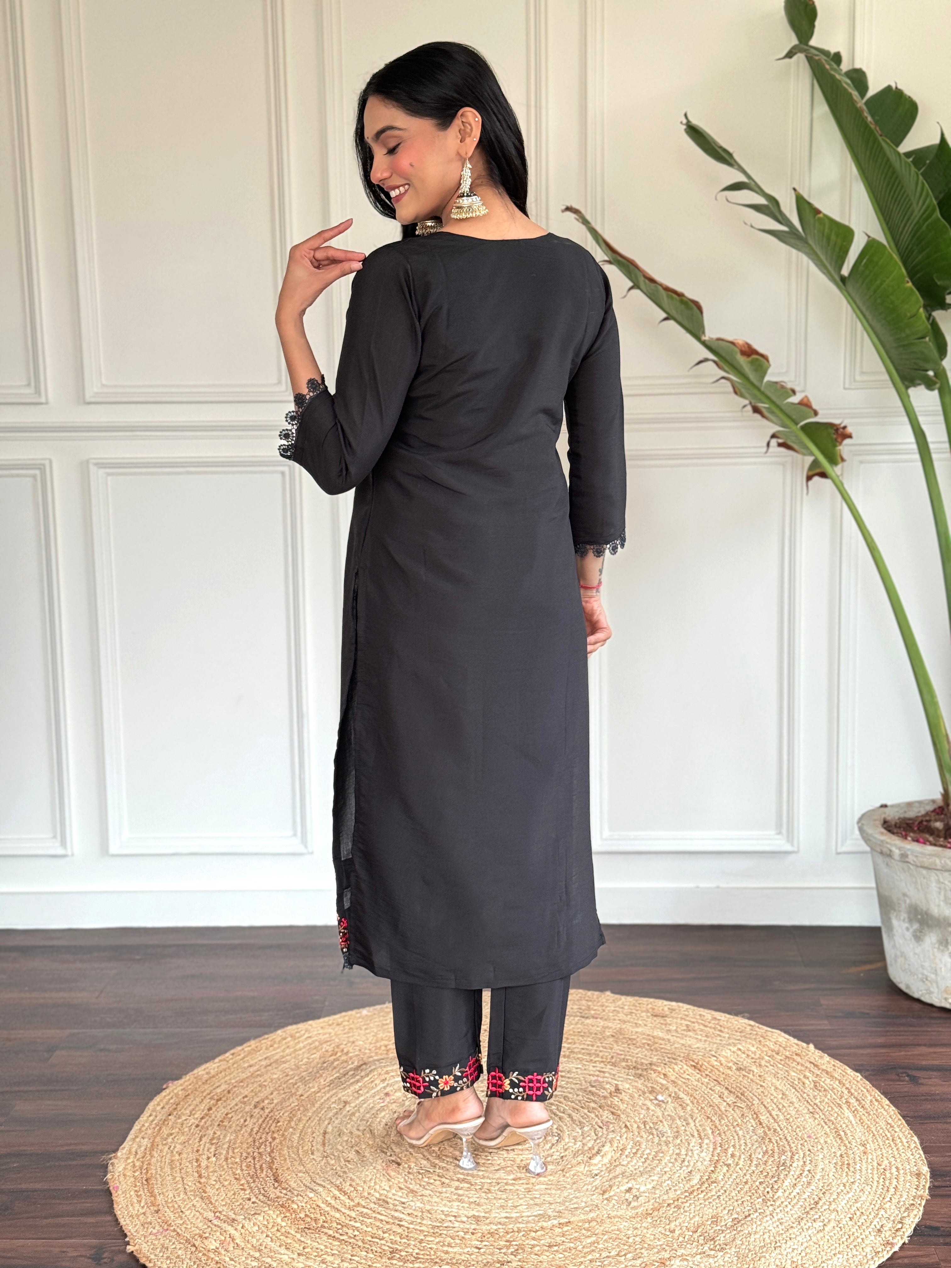 Black Kurta Set with Printed Dupatta