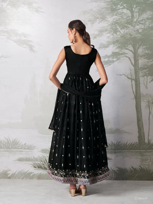 Classic Noir Black Anarkali Gown