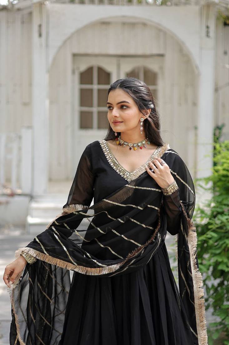 Embroidered Anarkali Gown with Dupatta for Women
