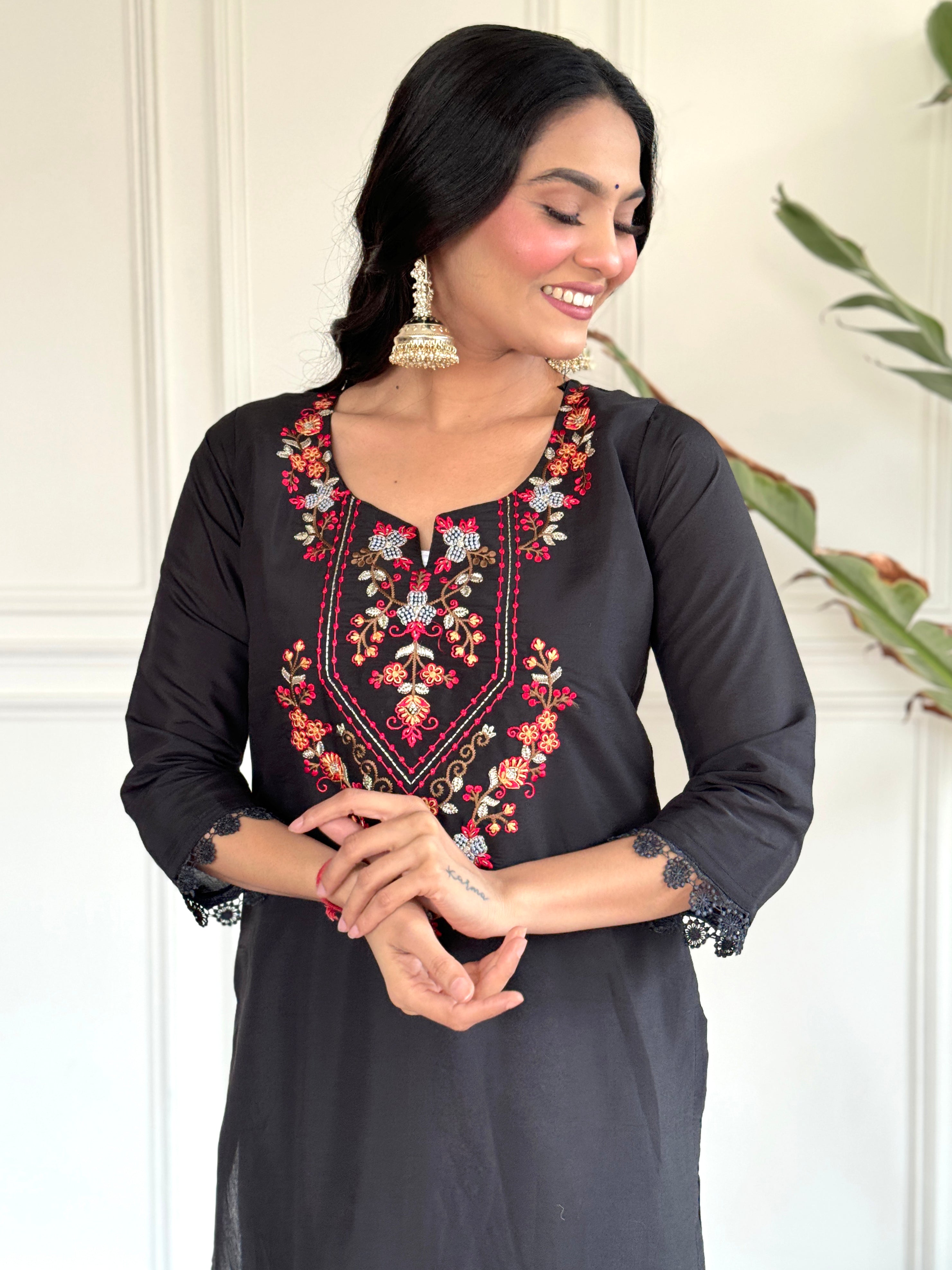Black Kurta Set with Printed Dupatta