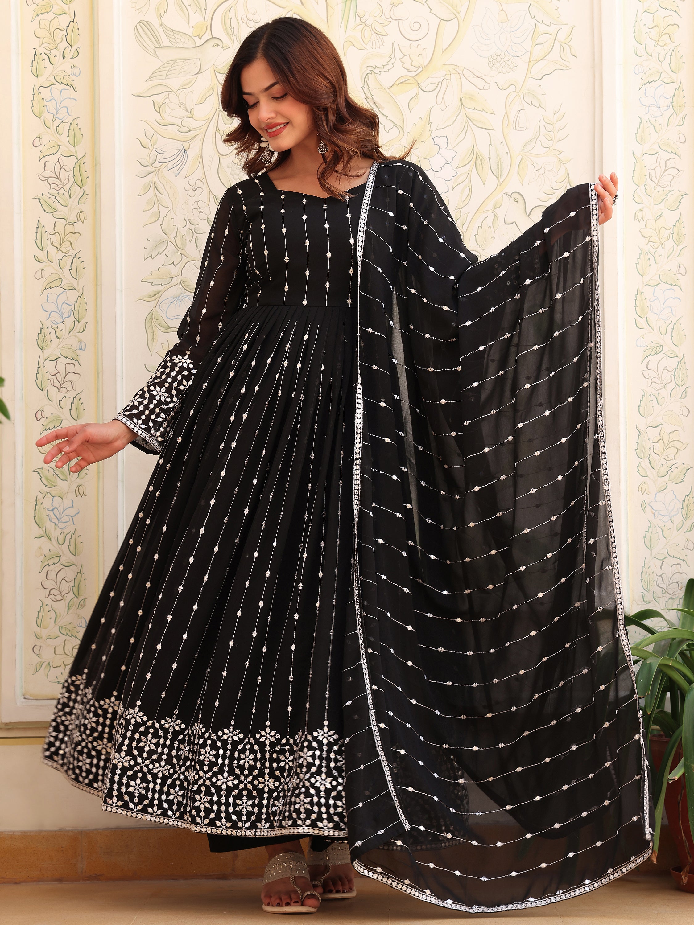 Black Anarkali Kurti with Dupatta for Women