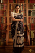 Black Banarasi Silk Saree with Gold Zari Border & Motifs