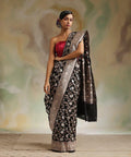 Black Banarasi Silk Saree with Silver Zari Floral Weave & Designer Blouse