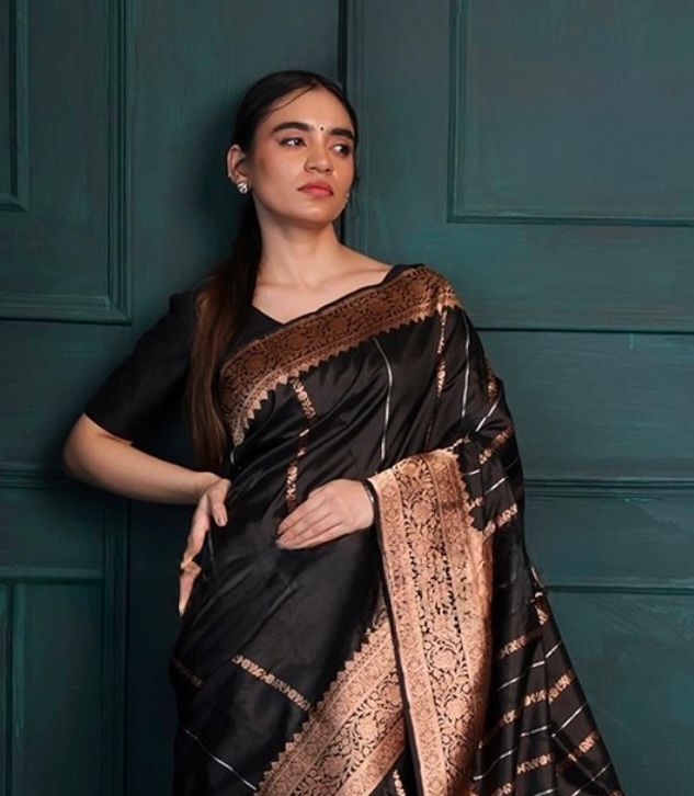 Black Gold Zari Saree for Women
