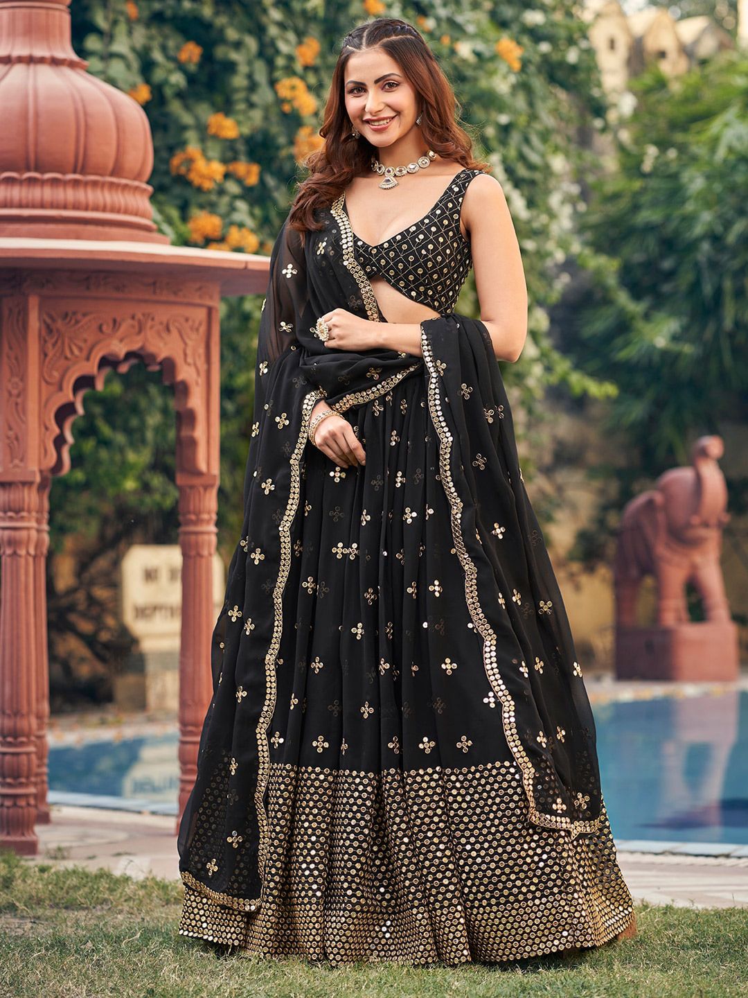 Black Lehenga Set with Gold Embroidery